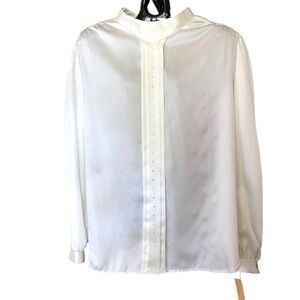 Vintage NWT Donald Howard Ivory White Embellished Satin Secretary Tuxedo Blouse